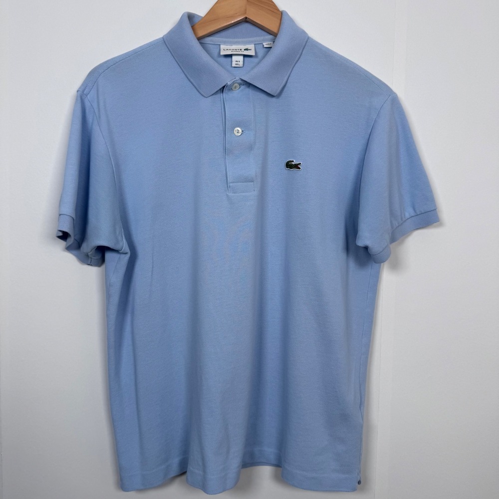 Lacoste Pique Polo Shirt Women L Blue Cotton Crocodile Logo Preppy Golf Tennis